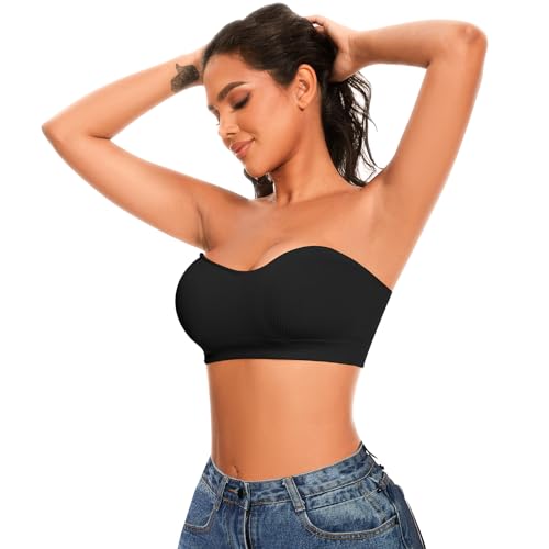 Image of Strapless Bras for Women Wireless Bandeau Bra Invisible Tube Tops Bra Bralette Padded Seamless