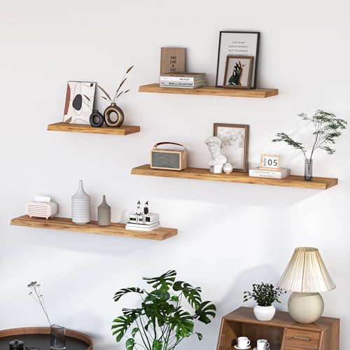 Fun Memories FS-YMBGZ32 Floating Shelves For Wall, 24 Inch Wall Shelf Set Of 2, Rustic Solid Elm Wood Shelves thumb #5