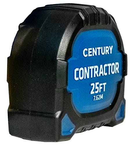 Image of Century Drill & Tool 72841 Contractor Fractional /Metric Tape Measure, 25 Foot | Dual-sided fractional & metric blade, reinforced magnetic hook, nylon-coated tape, impact-resistant case