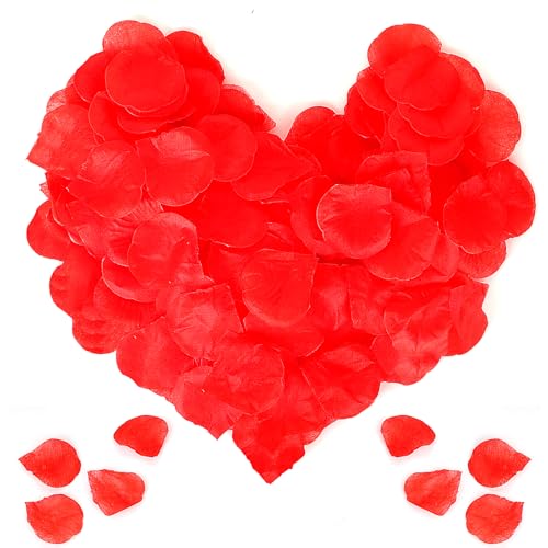 QOEOTUY 1200 Piezas Petalos de Rosa Artificiales - Pétalos de Flores de Seda Artificial para Bodas, San Valentín, Fiestas, Decoración Romántica (Rojo)