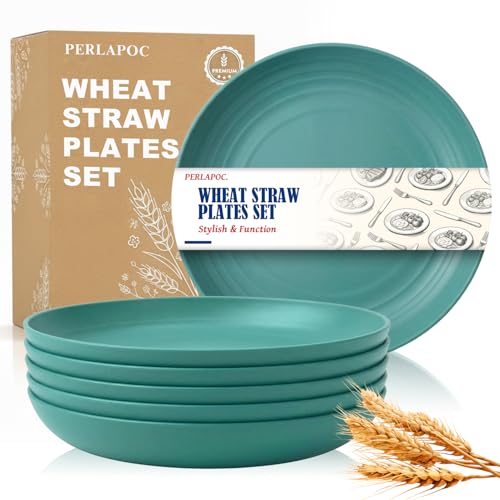 Image of Unbreakable Camp Plate Set of 6, 9In Wheat Straw Lightweight Plate | Plastic Dinner Plates Reusable for Picnic & RV Travel, Dishwasher & Microwave safe
