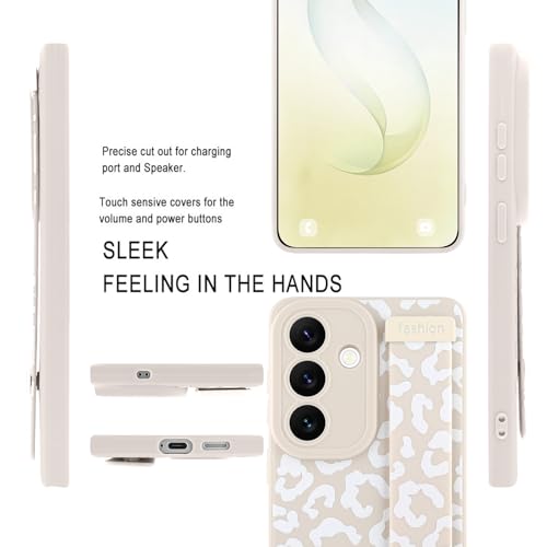 Image of Compatible with Samsung Galaxy S26 Plus Case with Strap Wrist White | Cheetah Print Shockproof Soft TPU Protective Cover for Women Girls, Slim Anti Scratch Case 6.7 Inch, White