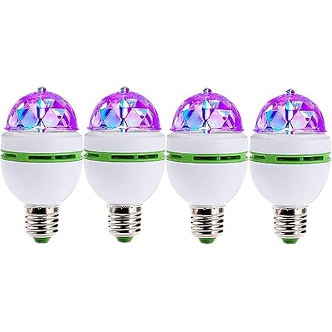 LED Ball Bulb Lamp, 4 Pcs 3W E27 LED RGB Crystal Rotating Stage Bulb Voice Auto Rotating Stage Light (4 pcs) Cover