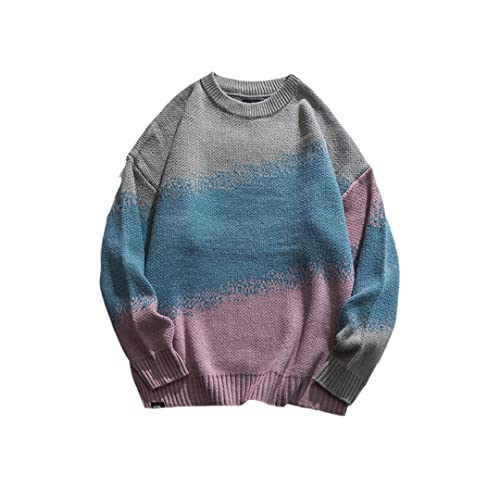 Pulcykp Autumn and Winter Men's Sweater New Round Neck Tie-Dye Gradient Oversized Sweater Loose
