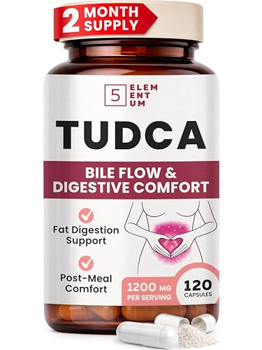 TUDCA Supplement 1200mg Pure Tauroursodeoxycholic Acid Bile Salts for No Gallbladder Liver Support Bile Flow & Post-Meal Comfort - Vegan 3rd-Party Tested - 120 Capsules