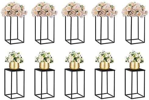 Nuptio Gold Vase for Wedding Centrepieces - 2 Pcs 80cm Tall Metal Flower Vases Flowers Stand for Party Tables Decorations Elegant Bulk Weddings Centerpieces Table Geometric Column Display Stand