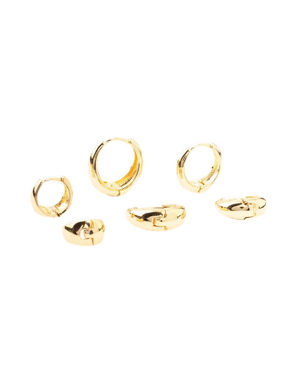 LovisaGold Plated Classic Chunky Hoop Earrings 3-Pack | Premium Gold Plated on Brass | Hypoallergenic | Elegant and Versatile