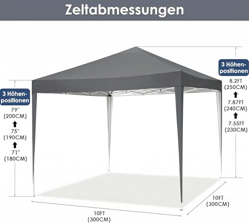 Image of COBIZI Folding Gazebo 3 x 3 Waterproof Stable Winterproof Outdoor Foldable Tent Gazebo, Folding Tent Pop Up Gazebo, UPF 50+ UV Protection Marquee with Carry Bag for Garden Party, Grey