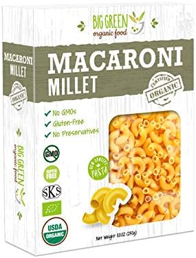 Big Green Organic Food- Organic Millet Macaroni (Elbows), Gluten-Free, Lectin-Free, Non-GMO, Vegan, Wheat and Rice Alternative, 8.8oz (1)