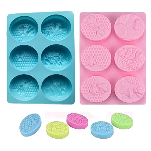2 Piezas Moldes de Silicona de Abeja 3D, Molde de Jabón de Panal, Moldes de Silicona de 6 Cavidades, para Jabones, Hornear Pasteles, Manualidades Caseras