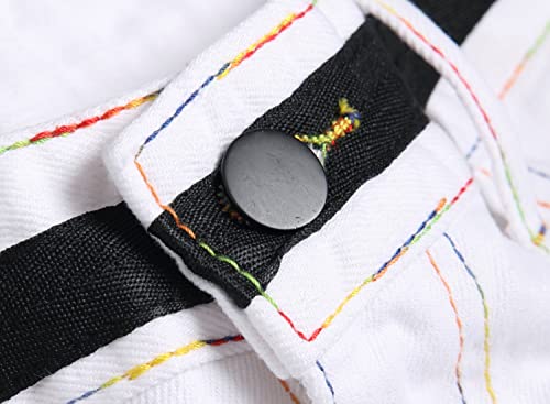 Enrica Men's Casual Colorful Printed Slim Fit Ripped Denim Shorts(F910 White&Black, 32) #TOP3