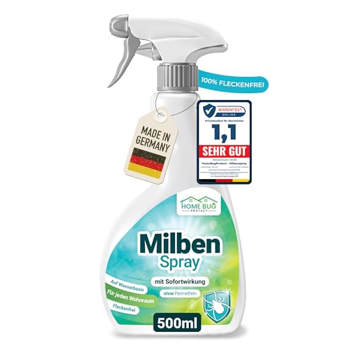 HomeBugProtect Milbenspray 500ml - Anti Milben Spray gegen Hausstaubmilben, Milbenspray für Matratzen als effektiver Schutz für Allergiker auch im Umfeld von Hunden und Katzen