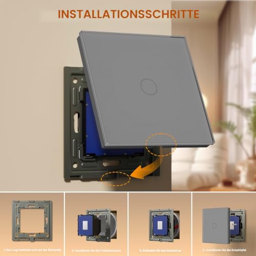 BSEED Touch Lichtschalter mit Steckdose aus Glas, Modern Steckdosen Unterputz, Wandschalter mit LED Hinterlicht (Kein Neutralleiter… – Ansicht 6
