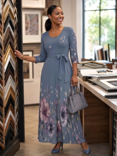 Image of PinkPatty Women's Plus Size V Neck 3 /4 Sleeve Boho Maxi Dress with Pockets