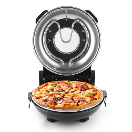 KLAIF - Horno eléctrico para pizza con piedra de cerámica de 31 cm, dos controles de temperatura ajustables y 4 herramientas para pizza incluidas, color negro