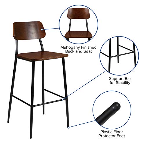 Butaco industrial EMMA + OLIVER con estructura en tono gunmetal y asiento de madera rústica | Estructura de acero miniatura 4