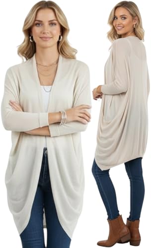 Image of ToBeInStyle Womens Open Front Long Sleeve Lightweight Asymmetrical Draped Cardigan with Side Pockets