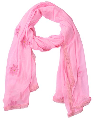 Image of YOUTHQUAKE Flower Embroidered Diamond Work Chiffon Dupatta for Womens & Girls With 4 Side Lace