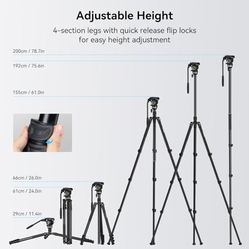 Image of SmallRig 75 inch / 192cm Video Tripod with ±15 Leveling Base Fluid Head CT210