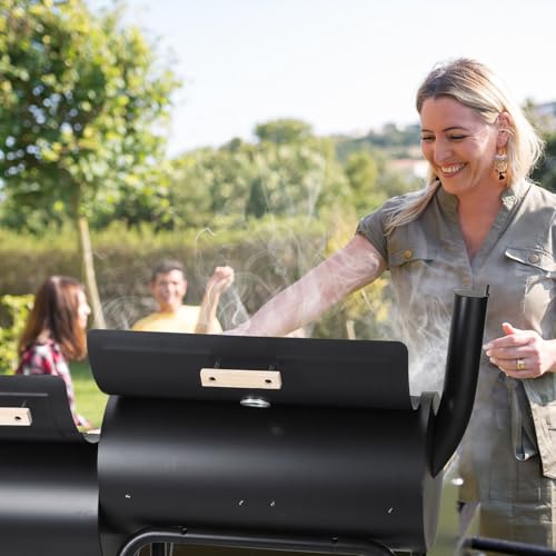 Jopassy Charcoal barbecue XL Outdoor Smoker Portable BBQ Grill with lid, smoker oven, thermometer, adjustable ventilat, wood shelves - Image 7