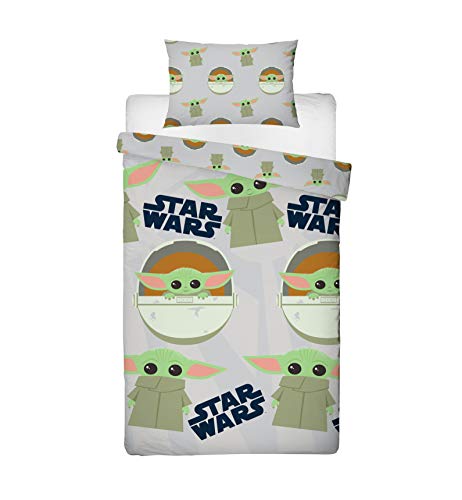 Baby Yoda Single Cover | Star Wars Mandalorian Child Yoda Duvet | Officially Licensed Grey Microfibre Reversible Two Sided Design DWMFACDS001UK1