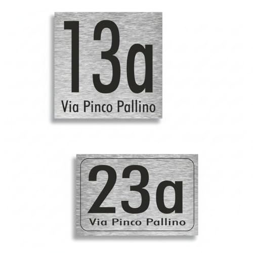 Numero civico personalizzato – Alluminio DiBOND Moderno – Ideale per Esterni – Design Arial Alta Visibilità (Argento Spazzolato, 12x8cm)