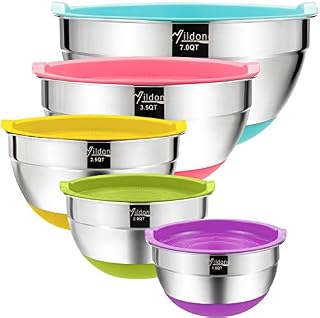 Mixing Bowls with Airtight Lids, Wildone Stainless Steel Nesting Mixing Bowls Set of