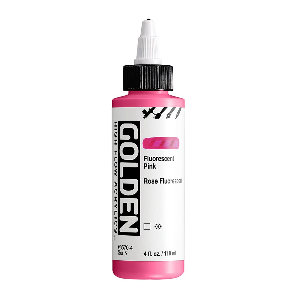 High Flow Acrylics by GOLDEN, Fluorescent Pink, 4 fl. oz. Bottle, Professional Acrylic Paint, Transparent