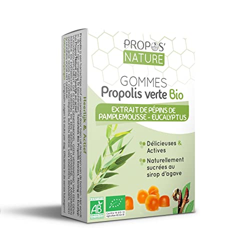 PROPOS'NATURE Gommes à la Propolis Verte Bio Epp Eucalyptus Certifié AB sans Sucres Ajoutés Blanc, 45 g, 1 Unité Cover