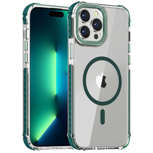 Coque iPhone 15 Pro Magsafe DEERLAMN antichoc transparente et verte