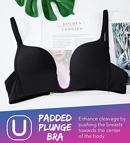 Women's Deep Plunge Bra Cleavage Enhancer Low Cut Wireless Bra Padded Push Up - Image 6