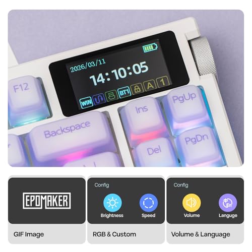 Image of EPOMAKER G84 PRO Wireless Gaming Keyboard with Screen&Knob, 75% Creamy Mechanical Keyboard, 8000mAh, Hot Swappable, Silicone Keycaps, BT5.0 /2.4G /USB-C Mode, NKRO, RGB (Purple, Creamy Jade Switch)
