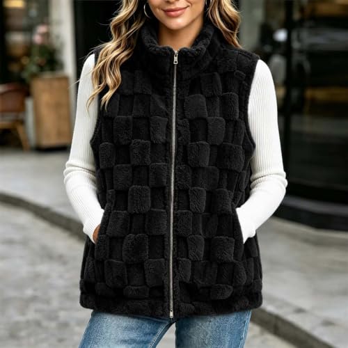 Womens Sherpa Fleece Vest Textured Zip Front Pockets Casual Fall Layering - image 2