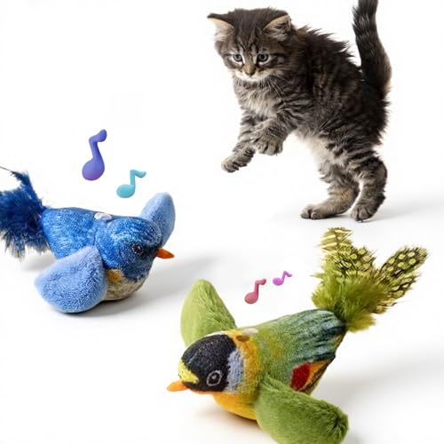 2-pack catnip cat toys that stimulate indoor cats' natural hunting instincts,Interactive plush bird toy with realistic chirping sounds to tease your...