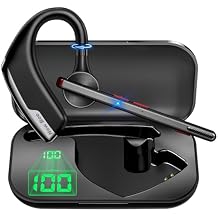 New Bee Bluetooth Headset, Wireless Bluetooth Earpiece for Cellphone with 500mah Charging Case 80h Playtime V5.2 Dual Mic Noise Cancelling Hands-Free Earphones for Office Driver