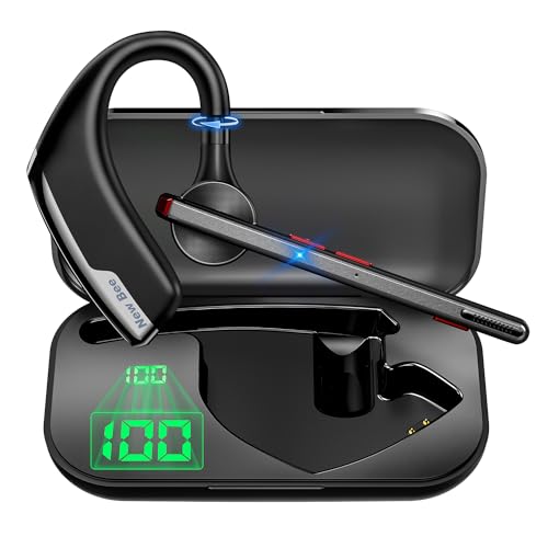 Image of New Bee Bluetooth Headset, Wireless Bluetooth Earpiece for Cellphone with 500mah Charging Case 80h Playtime V5.2 Dual Mic Noise Cancelling Hands-Free Earphones for Office Driver
