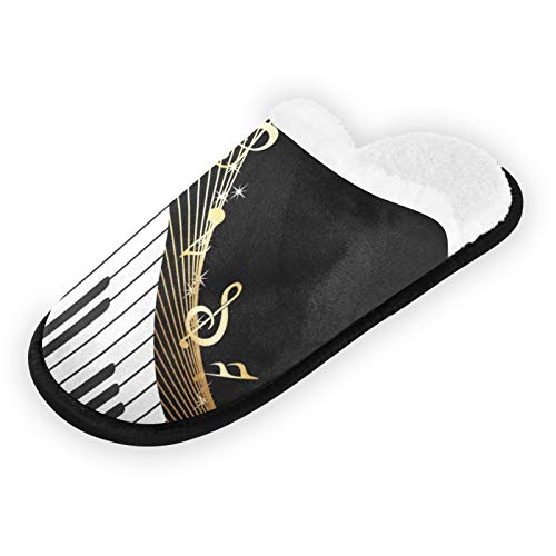 LELEGO Piano Keyboard Music Note Slippers House Womens Mens Slipper Comfort Fuzzy Plush Lining Slip Memory Foam Slipper for Indoor Outdoor Use