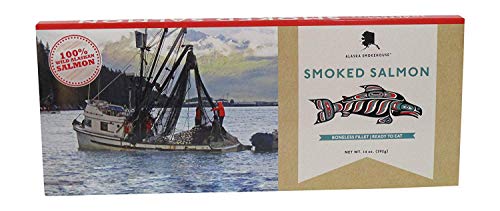 Alaska Smoked Salmon Boneless Fillet | Slow Smoked Over Alderwood Fire | Hand Filleted & Brined With a Traditional Native Recipe | Smokehouse 14 Oz Holiday Gift Box. (Smokehouse)