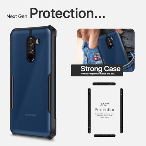 Image of Outlouders Back Cover for Mi Poco F1 | Ultra Hybrid Transparent | Full Camera Protection | Raised Edge | Crystal Clear Bumper Case (Black)