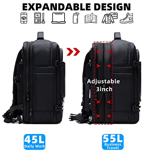 Asenlin Travel Backpack for Women Men，40L-50L Expandable Carry on Backpack，17 Inch Water Resistant Laptop Backpack for Weekender Overnight Extre Large Backpack-Black4