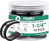 OURU 15pcs 1-1/4 Inch Stainless Steel Cable Clamps,Rubber Coated Cushioned Insulated Cable Clamp,Aut