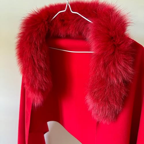 Red Women Scarf Stole Cape Wrap Trim Fox Fur, Extra Large Shawl, Winter Gift, Woolen blend Cape Scarf3