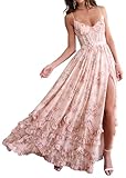 Floral Print Prom Dresses for Women Ruffle Chiffon Evening Dress Tiered Long Formal Gowns with Slit Blush Size 6