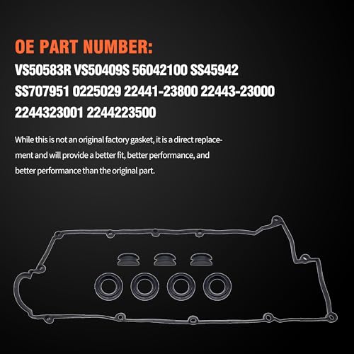 Image of HiSport Valve Cover Gasket Set VS50583R - Compatible with Hyundai Elantra 2003-2012 Tucson 2005-2009 Tiburon 2003-2008 Kia Soul 2010-2011 Sportage 2005-2010 Spectra 2004-2009 Spectra5 2005-2009 2.0L