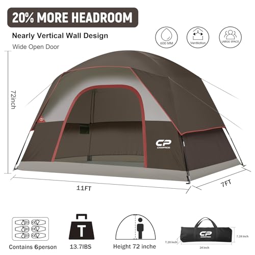 Image of CAMPROS CP Tents for Camping 2 /4 /6 Person, Waterproof Windproof Dome Tent