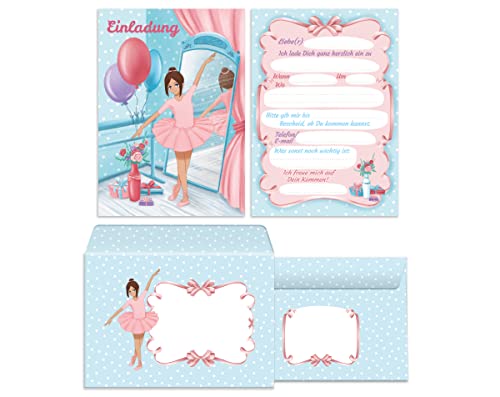 Junapack Lot de 12 cartes d'invitation pour anniversaire d'enfant fille Ballerine avec 12 enveloppes et 12 sachets… - Image 3