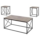 Monarch Specialties I 7950P Table Set, 3pcs Set, Coffee, End, Side, Accent, Living Room, Metal, Laminate, Brown, Black, Contemporary, Modern
