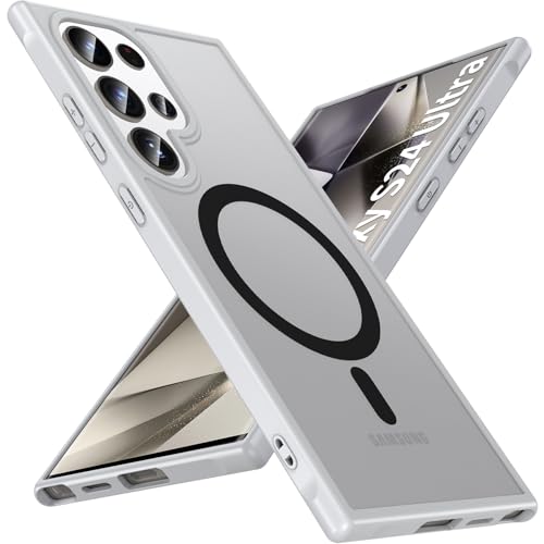 Image of OWKEY for Samsung Galaxy S24 Ultra Case 6.8'', Magnetic Samsung S24 Ultra Case Compatible with Magsafe, [Shockproof Military] Translucent Back Slim Bumper Cover Phone Case Samsung S24 Ultra, Gray