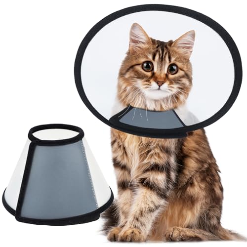 Vivifying Large Cat Recovery Cone, PVC E-Collar for Big Cats, Black, L