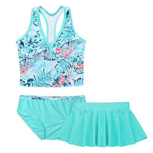 3PCS Kids Girls Tankini Digital Printed Swimsuit Swimwear Beach Wear Swim Tops with Bottoms Skirt Set3